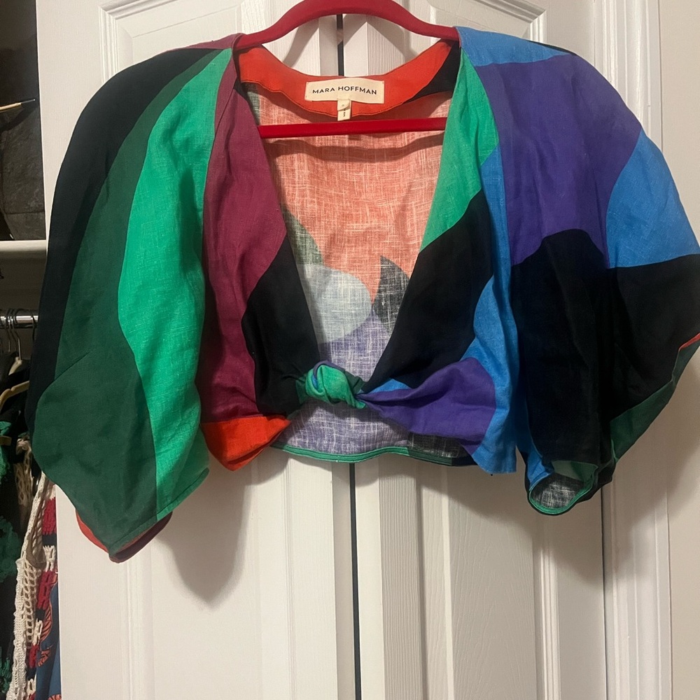 Mara Hoffman Green Blue Crop Tie Front Top